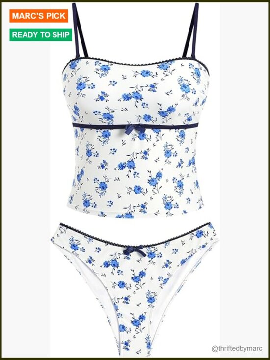 Other - Tummy Control Tankini Set High Cut Two Piece Bow Tie Side
